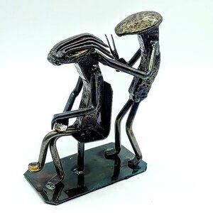 Handcrafted Roland Metal Art Hairdresser Figurine Sculpture
